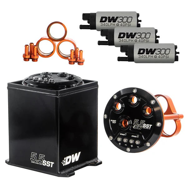 Depósito de compensación DeatschWerks de 5,5 L con 3 bombas de combustible DW300