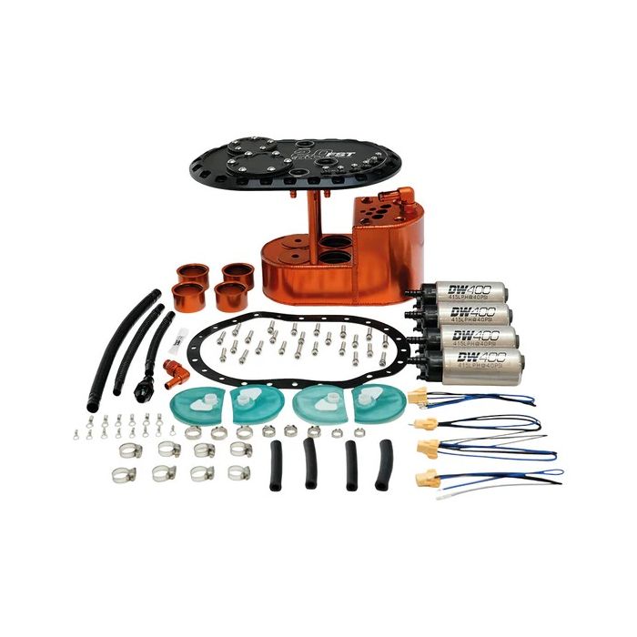 DeatschWerks 2.0L Fuel Cell Surge Tank with 4 DW400 Fuel Pumps