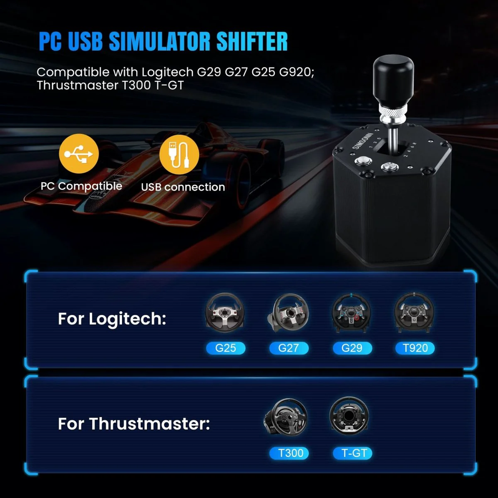 Cambio de marchas SIMSONN 6+R en H PC USB Simulador Simracing