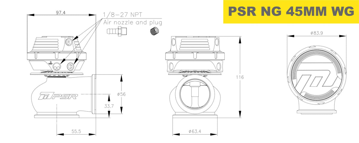 Wastegate externa Pulsar PSR New Generation 45 mm V-Band plata