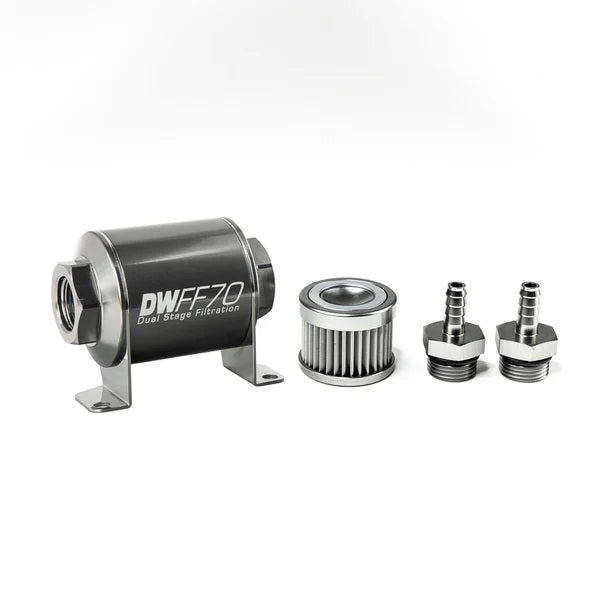 Kit de filtro de combustible en línea DeatschWerks de 5/16 pulgadas, 10 micras, 70 mm