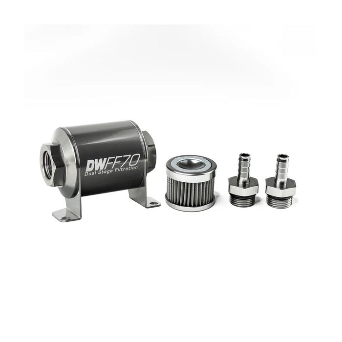 Kit de filtro de combustible en línea DeatschWerks de 3/8 pulg., 40 micras, 70 mm