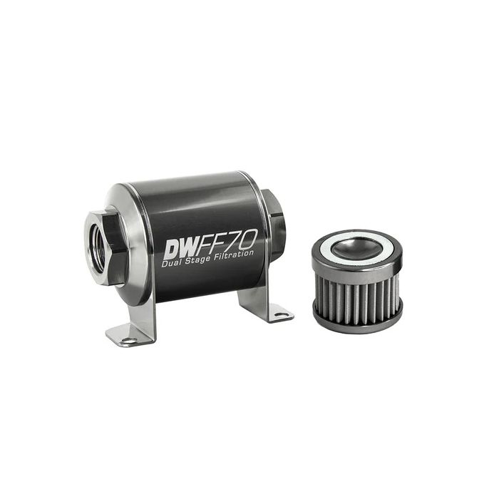 Kit de filtro de combustible en línea DeatschWerks - 10AN hembra, 40 micras, 70 mm