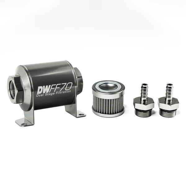 Kit de filtro de combustible en línea DeatschWerks de 5/16 pulgadas, 100 micras, 70 mm