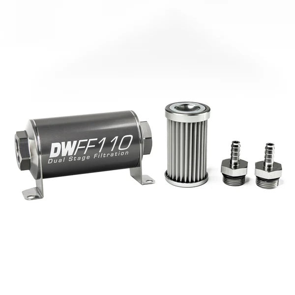 Kit de filtro de combustible en línea DeatschWerks de 5/16 pulgadas, 5 micras, 110 mm