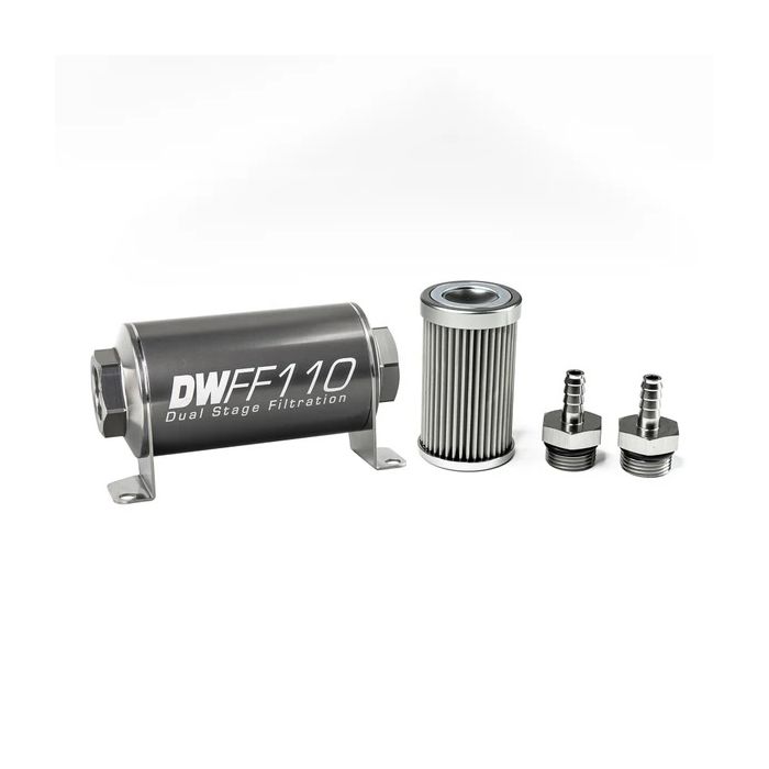 Kit de filtro de combustible en línea DeatschWerks de 5/16 pulgadas, 10 micras, 110 mm
