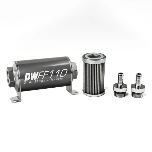 Kit de filtro de combustible en línea DeatschWerks de 3/8 pulg., 40 micras, 110 mm
