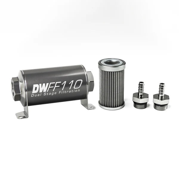 Kit de filtro de combustible en línea DeatschWerks de 5/16 pulgadas, 40 micras, 110 mm