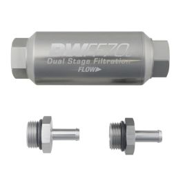 Kit de filtro de combustible compacto en línea DeatschWerks de 5/16 pulgadas, 10 micras, 70 mm
