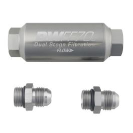 Kit de filtro de combustible compacto en línea DeatschWerks -8AN 10 micras 70 mm