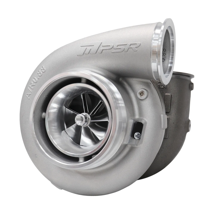 Pulsar PSR 8806GR Turbocharger with dual ceramic ball bearing, standard compressor housing, twin V-band, 1.24 A/R, up to 2350 HP.