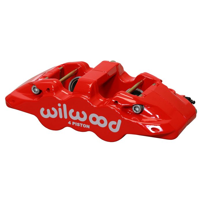 Pinza de freno Wilwood 120-13281 Aero4 de montaje radial, derecha, 4 pistones, roja.