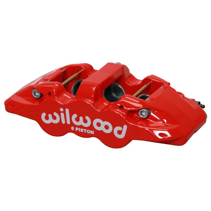Pinza de freno Wilwood 120-13294 Aero6 de montaje radial, izquierda, 6 pistones, roja.