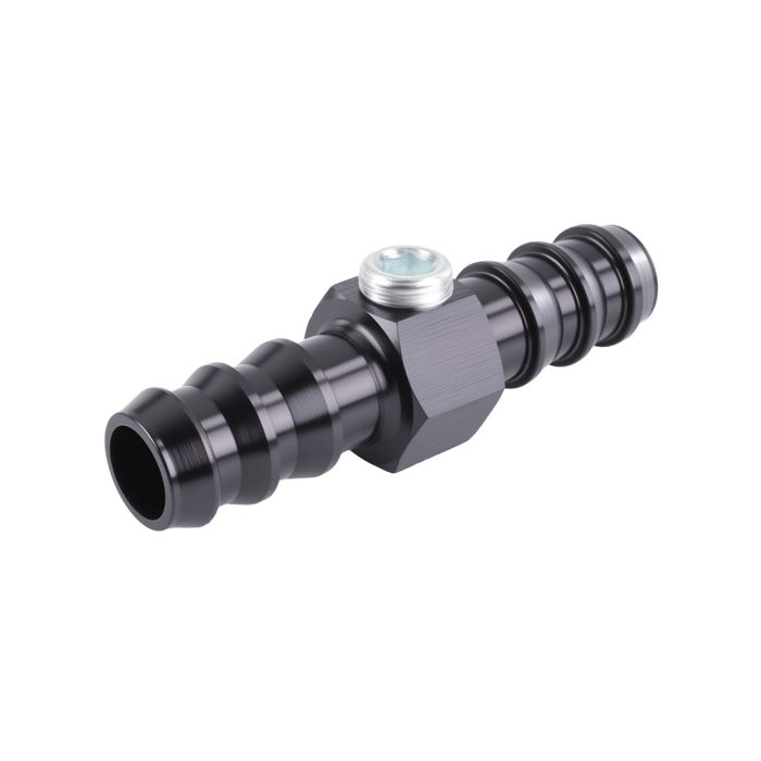 Conector recto de púas para manguera de 1/2” con puerto NPT de 1/8”.