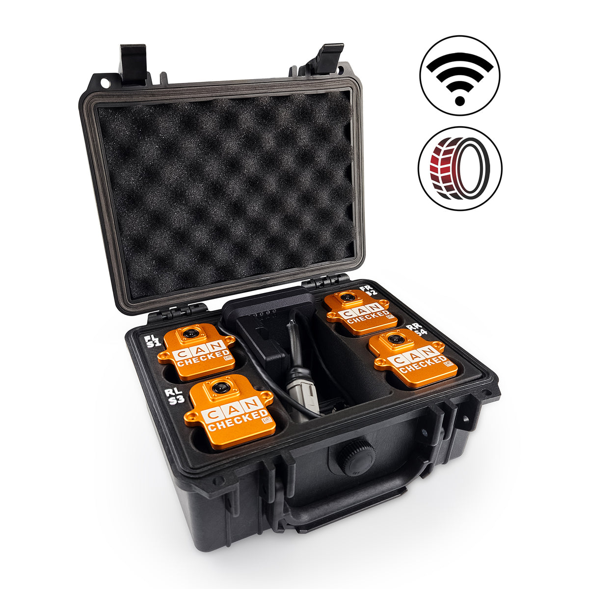 CANchecked TMU04 Set de monitorización inalámbrica de temperatura de neumáticos con caja de carga