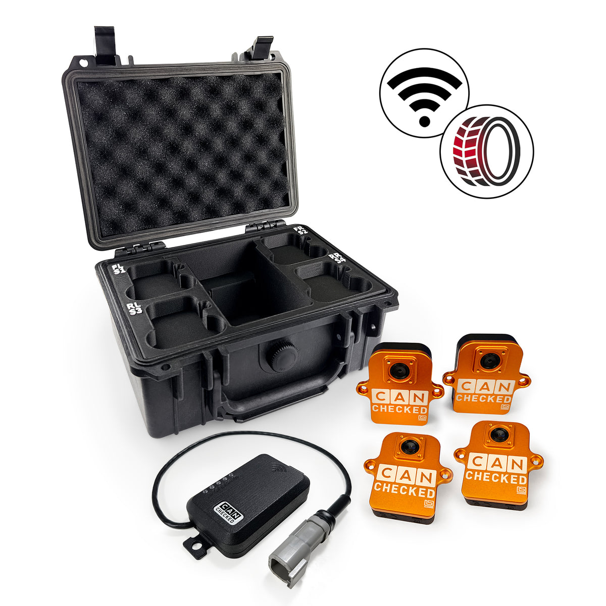 CANchecked TMU04 Set de monitorización inalámbrica de temperatura de neumáticos con caja de carga