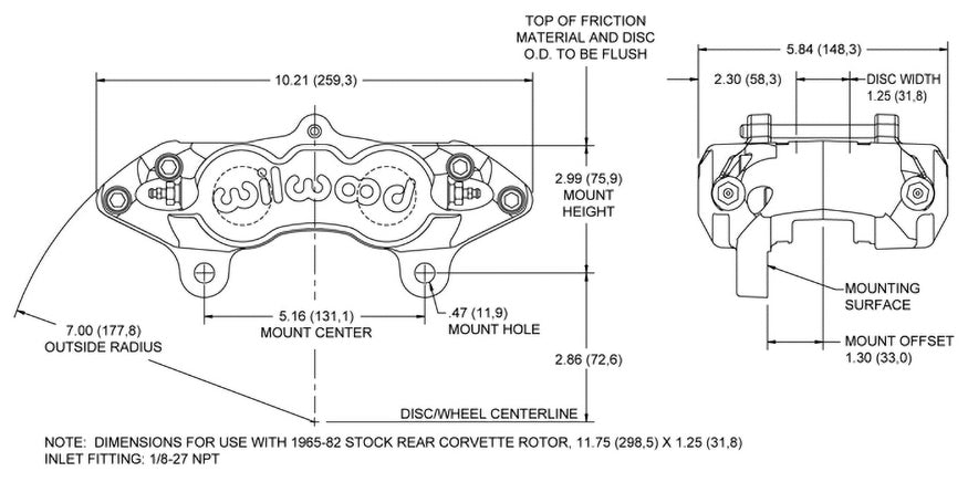 Pinza de freno trasera universal Wilwood 120-10526 D8-4 Lug Mount 4 pistones pulida