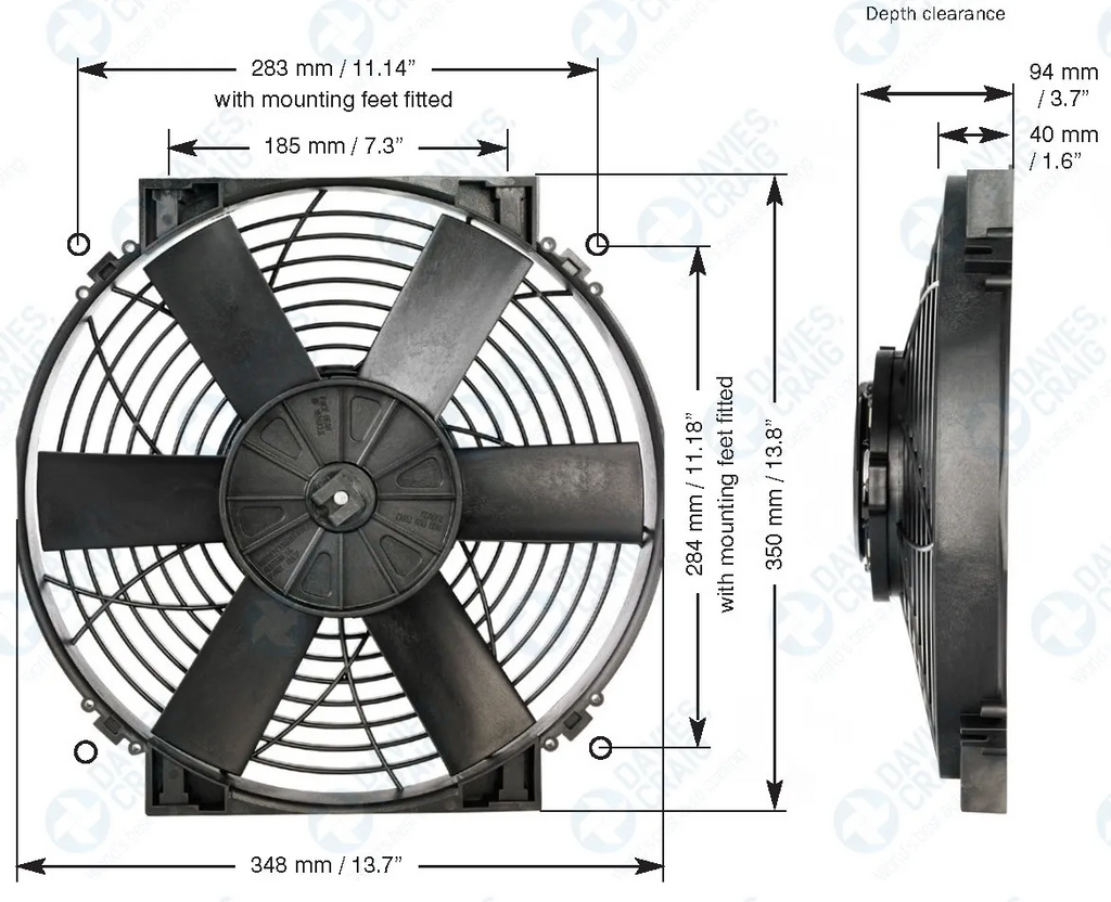 Davies Craig DC0108 Ventilador eléctrico Thermatic 14" alta potencia 24V