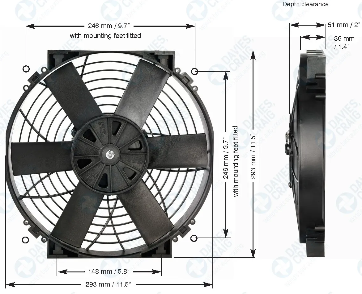 Ventilador eléctrico Davies Craig DC0163 Thermatic 12" 24V