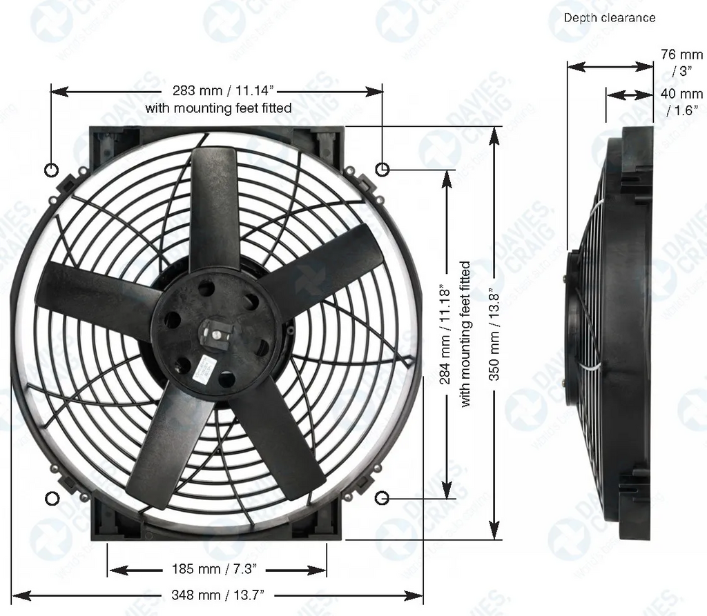 Davies Craig DC0164 Ventilador eléctrico Thermatic 14" Slimline 12V