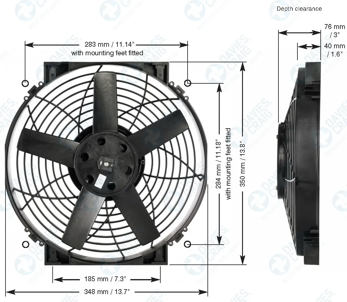 Davies Craig DC0164 Ventilador eléctrico Thermatic 14" Slimline 12V