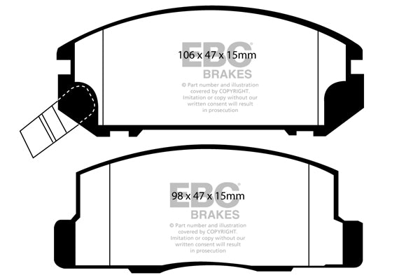 DP41107R Pastillas de freno YELLOWSTUFF EBC Brakes para Toyota MR2 Mk2 MR2 Mk3 Toyota MR2 MR2 Mk2 SW20