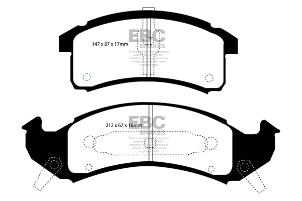 DP41271R Pastillas de freno YELLOWSTUFF EBC Brakes para Chevrolet Camaro 4th Gen PONTIAC Firebird BUICK Le Sabre FWD Park Avenue Riviera Cadillac Allante Deville Eldorado Seville Chevrolet Camaro 4th Gen Lumina APV OLDSMOBILE 88 98 Silhouette