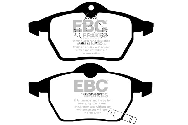 DP41443R Pastillas de freno YELLOWSTUFF EBC Brakes para Opel Astra G OPC Astra Cabriolet Astra Coupe Zafira A OPC Saab VAUXHALL Astra G Astra Cabriolet Astra Coupe Zafira A Saab 9-3 Convertible SATURN LS LS1 LS2 LW1 LW2 L100 L200 L300 LW200 LW300