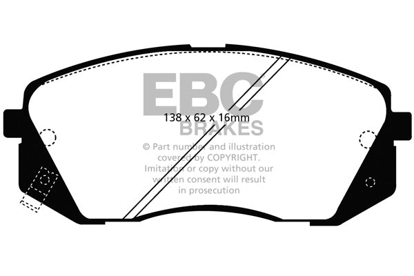 DP41809R Pastillas de freno YELLOWSTUFF EBC Brakes para Hyundai iX35 Kona Tucson Mk3 KIA Ceed CD Optima JF Optima Sportswagon ProCeed CD Soul Sportage JE/KM Sportage SL Sportage QL XCeed Hyundai Elantra GT Kona Sonata Tucson KIA Cadenza Optima Rondo