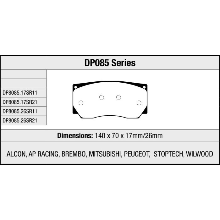 Pastillas de freno de competición DP8085.26SR21 Sinterizadas SR21™ EBC Brakes