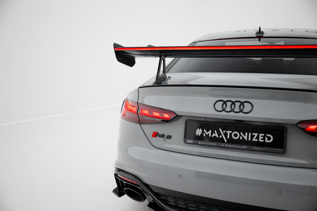 Alerón de carbono con soportes cuello de cisne + LED para Audi A5 / A5 S-Line / S5 / RS5 Coupe F5 / F5 Facelift