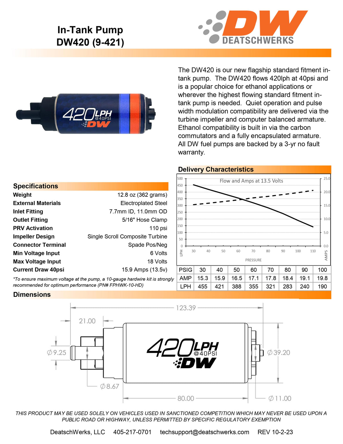 Bomba de combustible DeatschWerks DW420 420 l/h para Mazda Miata 89-93