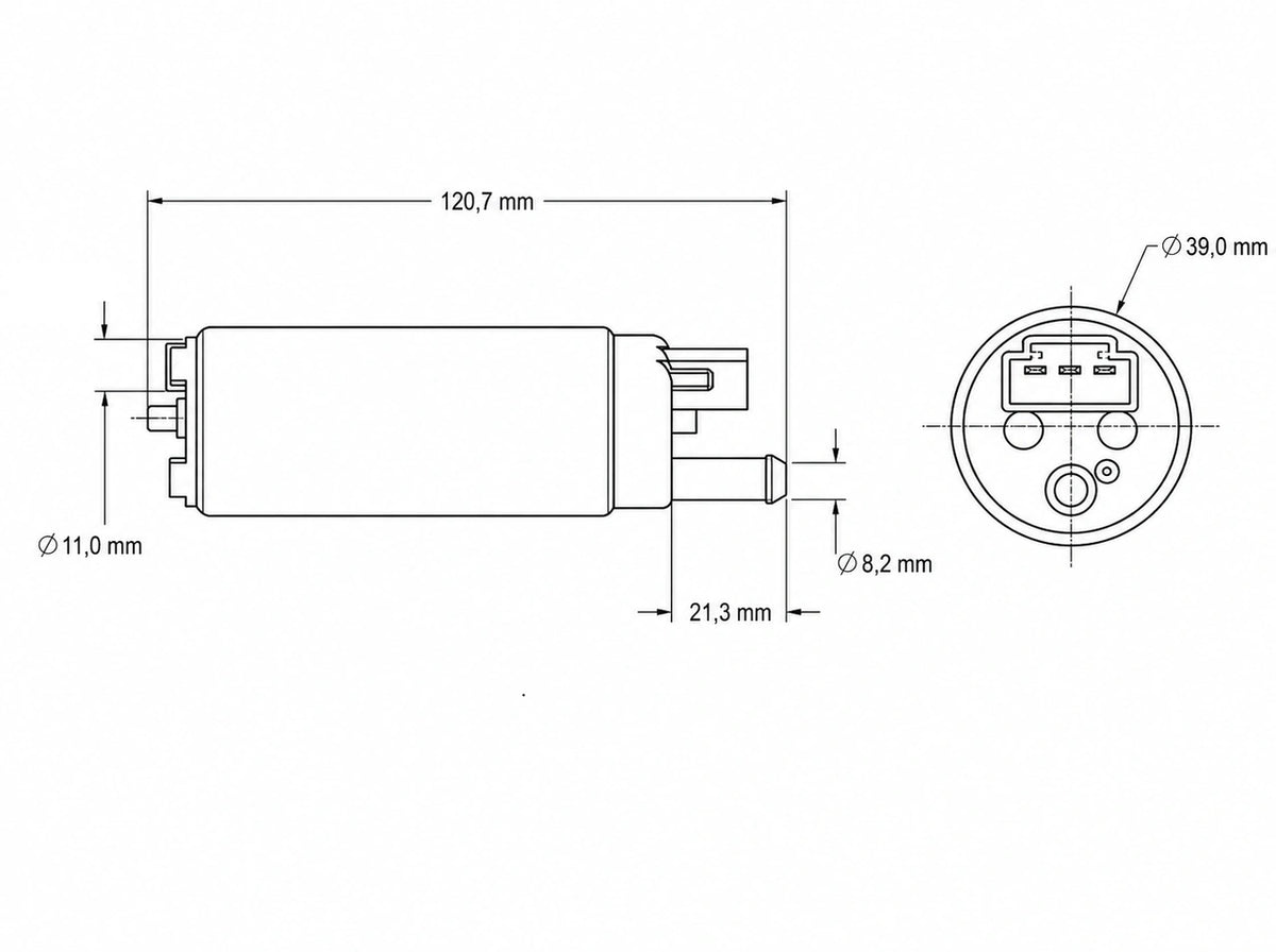 Bomba de combustible SPD de 340 L/h, color negro, para E85. (Offset-inlet)