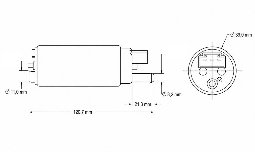 Bomba de combustible SPD de 340 L/h, color negro, para E85. (Inline-inlet)