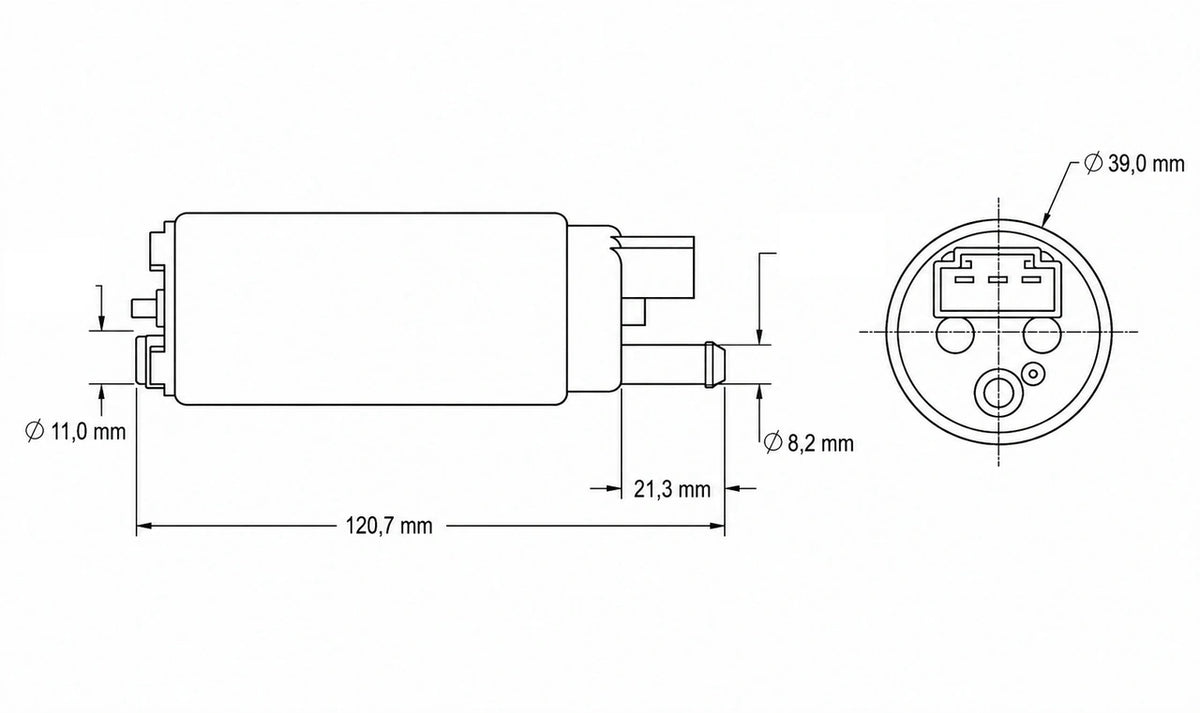 Bomba de combustible SPD de 340 L/h, color negro, para E85. (Inline-inlet)