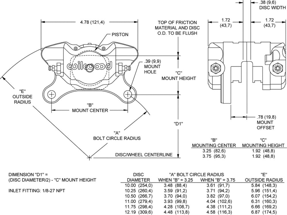 Pinza de freno Wilwood 120-9689 Dynapro Single Universal Lug Mount 2 pistones