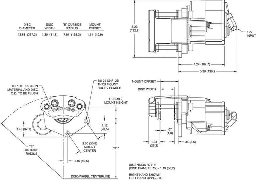 Pinza de freno Wilwood 120-15688 de freno de estacionamiento eléctrico flotante izquierda 1 pistón negro