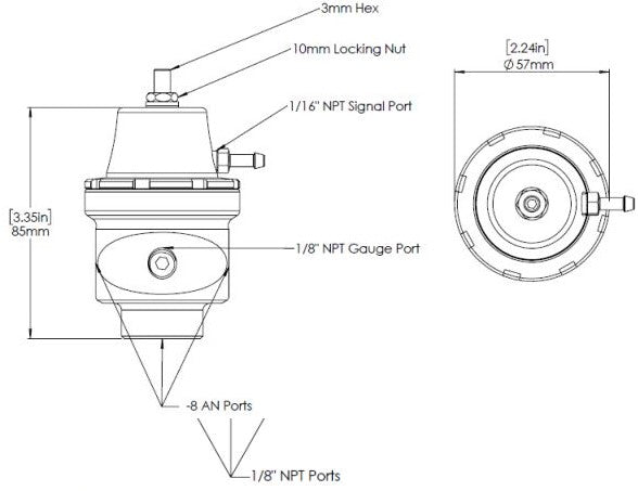 Regulador de presión de combustible Turbosmart AN8 Baja presión (carburador)