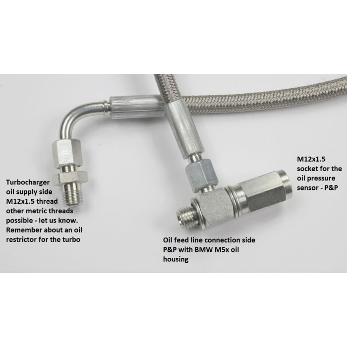 FTWL turbo oil feed line for BMW M50 / M52 / M54 / S54 turbo - M12x1.5