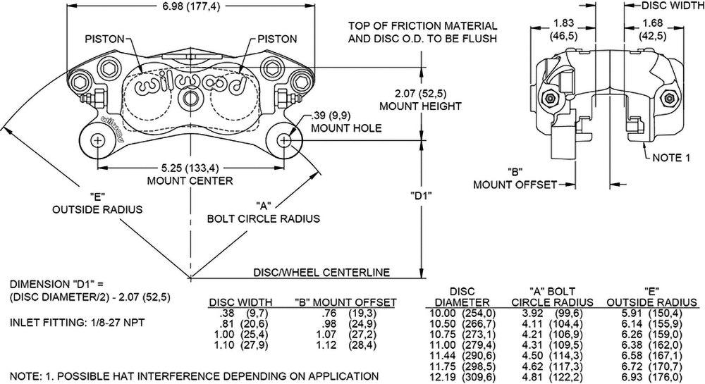Pinza de freno Wilwood 120-14446 Forged Dynalite I-DS universal con anclaje por orejetas 4 pistones