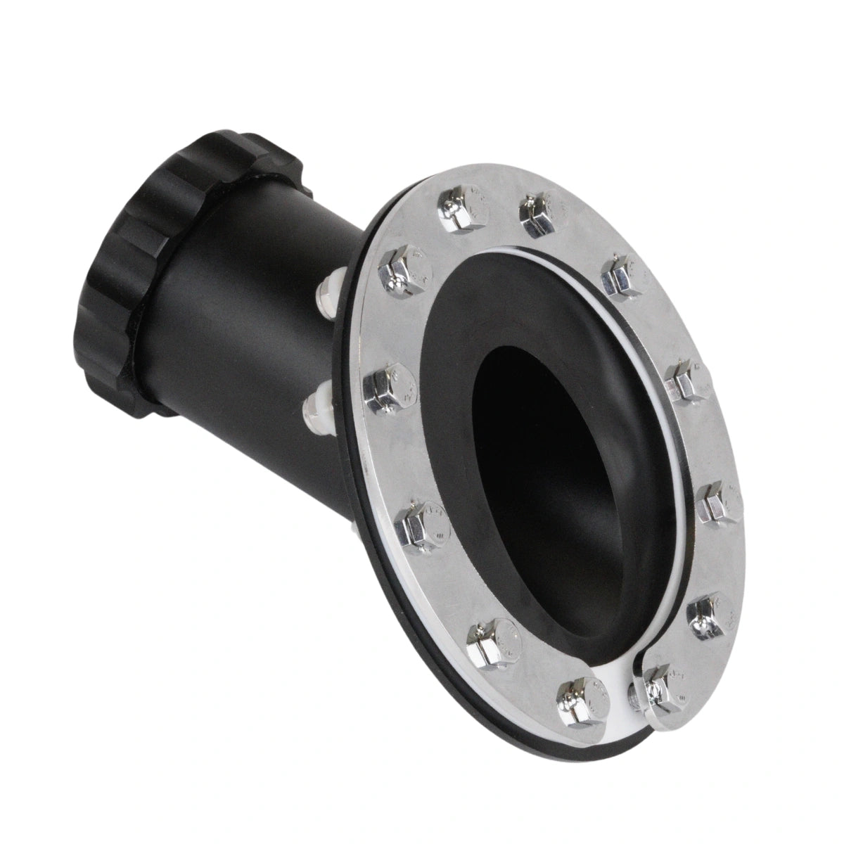 Cuello de llenado para fuel cell 45º aluminio negro con junta PTFE