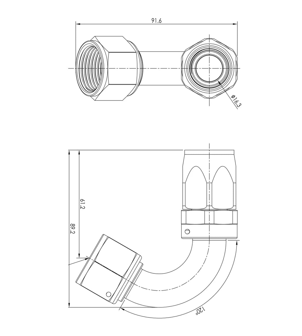 Extremo de manguera PTFE AN12 120°