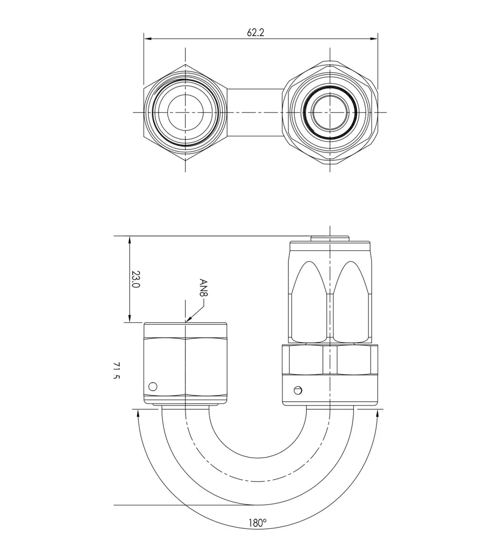 Extremo de manguera PTFE AN8 180°