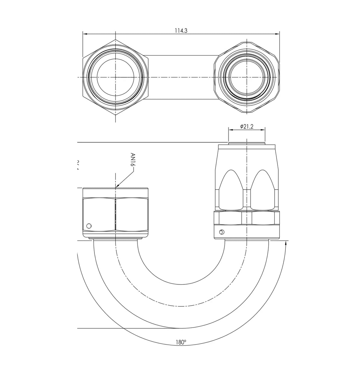 Extremo de manguera PTFE AN16 180°