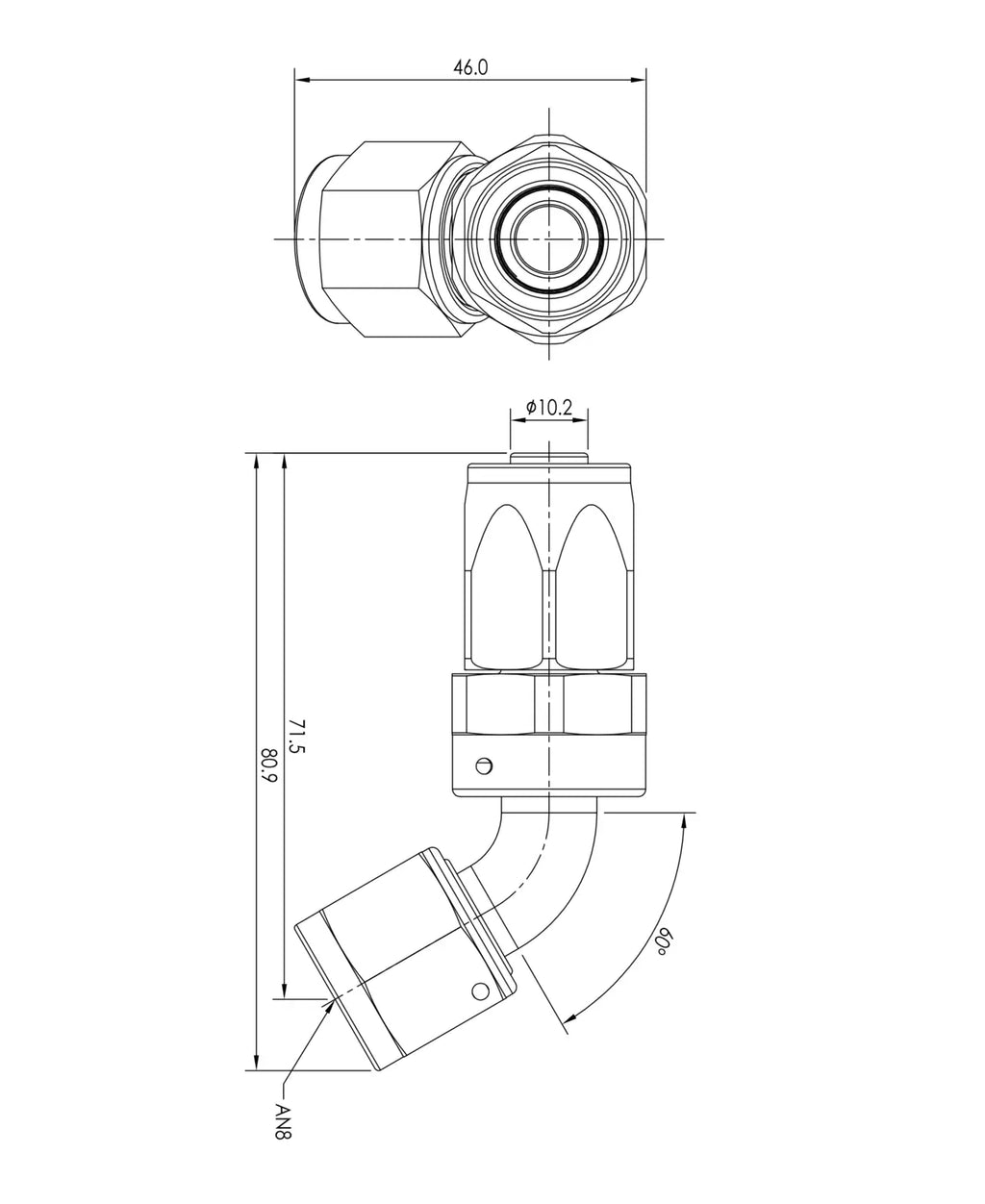 Extremo de manguera PTFE AN8 60°
