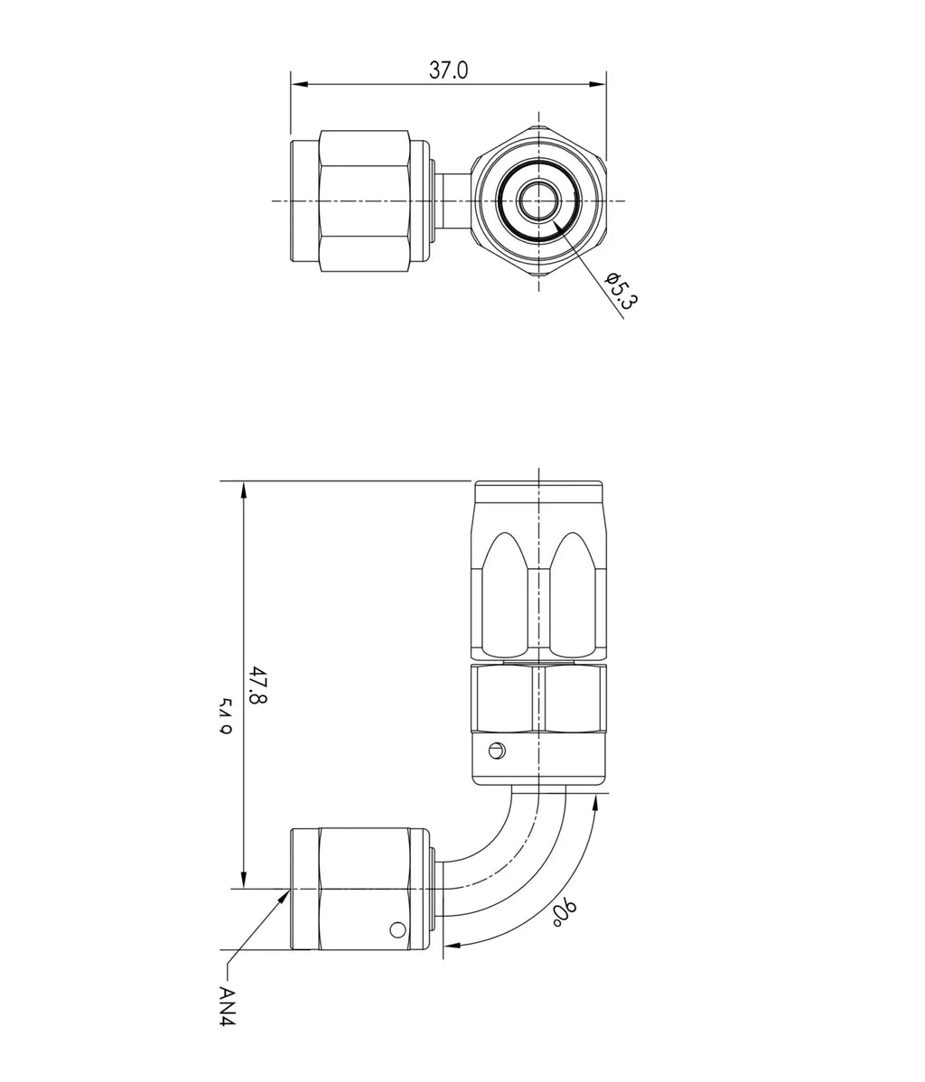 Extremo de manguera PTFE AN4 90°
