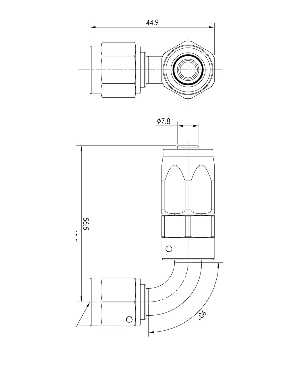 Extremo de manguera PTFE AN6 90°