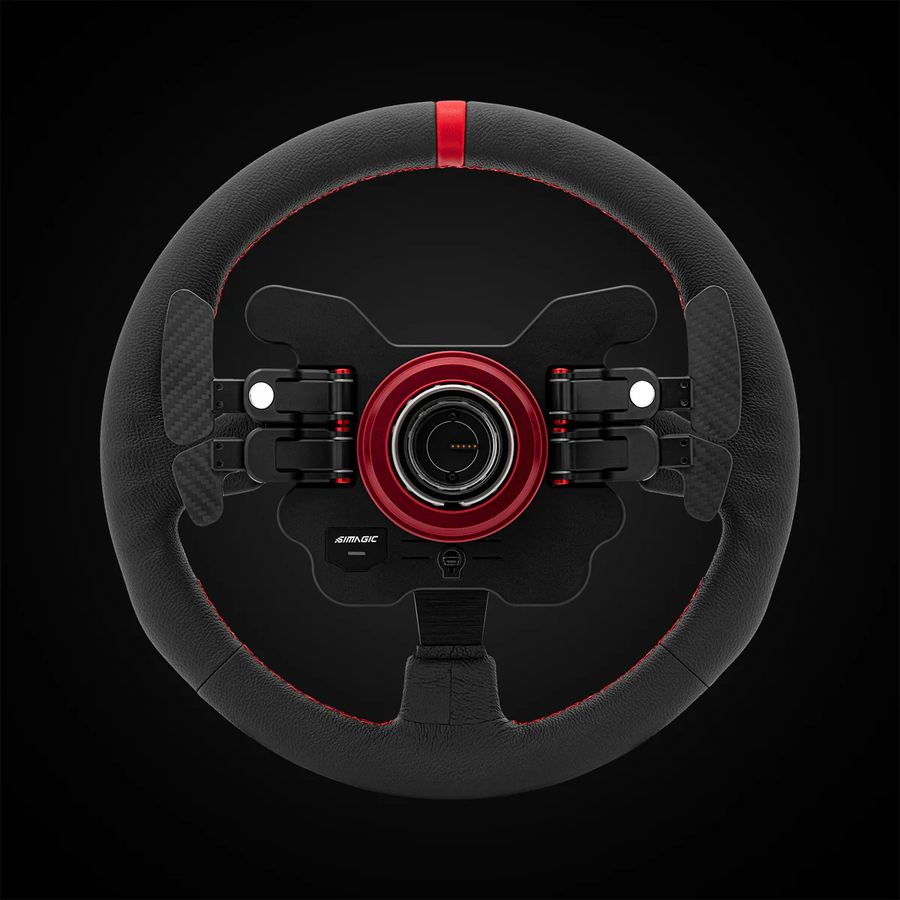Volante GT1 de cuero tipo R de 330 mm SIMAGIC con levas de cambio para simulador simracing – otra vista