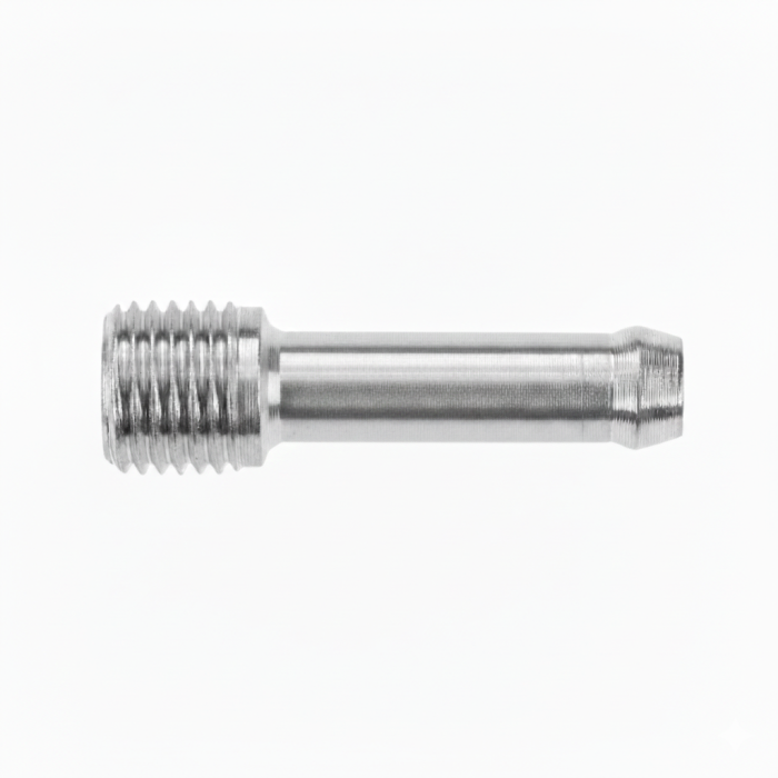 Adaptador de aluminio de 1/4" a 14 mm con conexión a presión.
