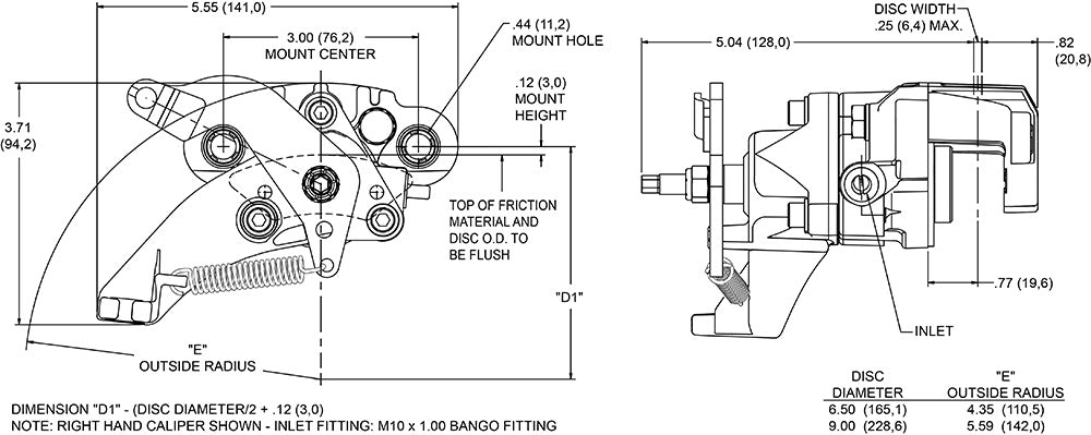 Pinza de freno flotante Wilwood 120-17080 HE1 Hydra-Electric derecha 1 pistón